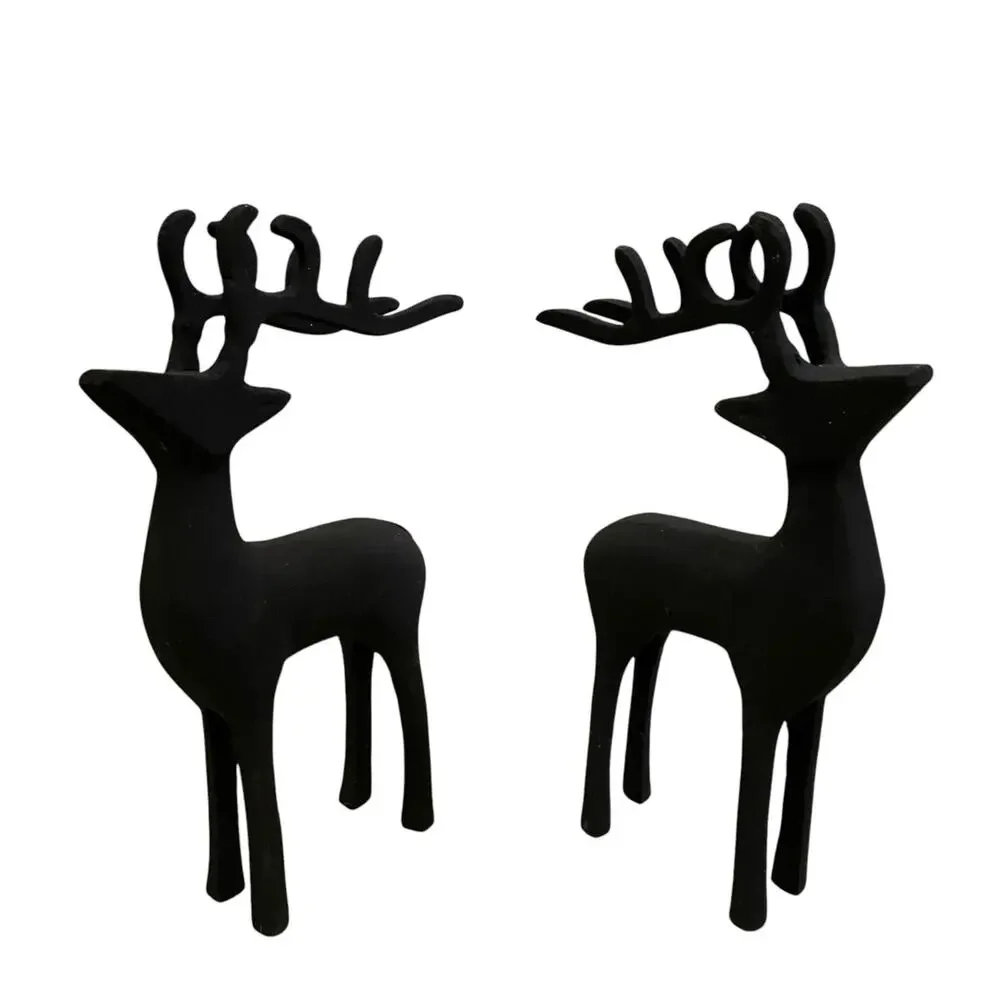 Set of 2 Black Metal Christmas Reindeer 11in Made in India Holiday Decor New